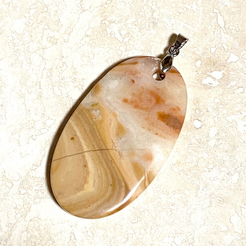 Natural Peachy Orange Agate Pendant, Large Oval Genuine Gemstone